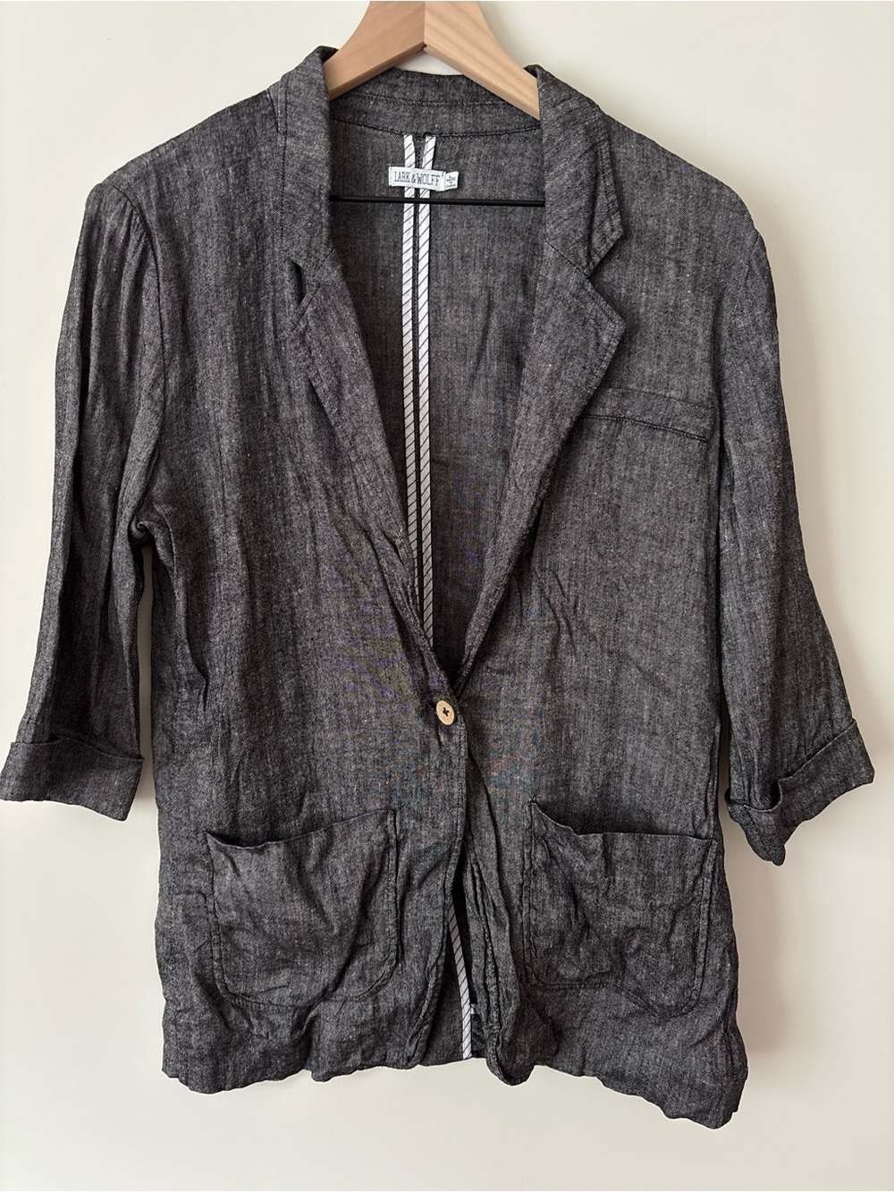 Lark & Wolff Large Linen-Blend Gray Relaxed Blazer Jacket